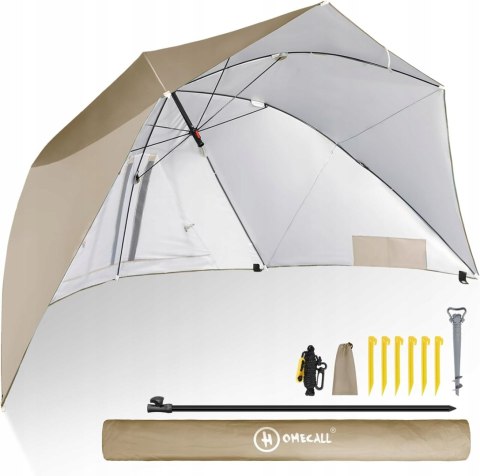 Parasol plażowy namiot osłona z okienkiem Homecall 270 cm beże i brązy Parasol plażowy namiot osłona z okienkiem Homecall 270 cm beże i brązy
