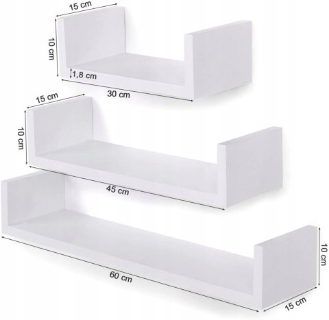 Półka wiszące 3 sztuki płyta MDF Songmics 30-45-60 x 15 cm biały 3 wymiary Półka wiszące 3 sztuki płyta MDF Songmics 30-45-60 x 15 cm biały 3 wymiary