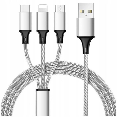 UNIWERSALNY KABEL PRZEWÓD USB 3W1 LIGHTNING MICRO-USB USB C 120CM DO IPHONE UNIWERSALNY KABEL PRZEWÓD USB 3W1 LIGHTNING MICRO-USB USB C 120CM DO IPHONE