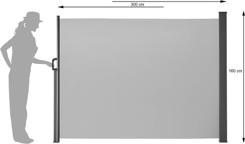 Markiza boczna 300 x 9 x 160 cm jasnoszara przesłona balokon ogród Markiza boczna 300 x 9 x 160 cm jasnoszara przesłona balokon ogród