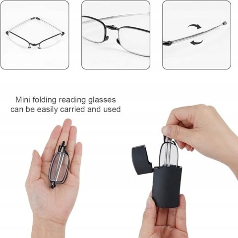 Składane okulary do czytania z etui małe do torebki kieszeni +1,5 czarne Składane okulary do czytania z etui małe do torebki kieszeni +1,5 czarne