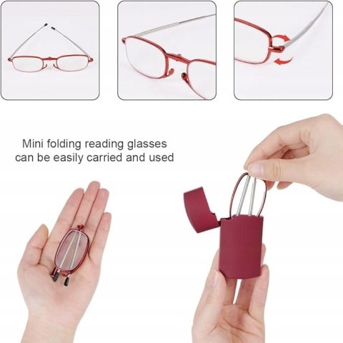 Składane okulary do czytania z etui małe do torebki kieszeni +2,5 czerwone Składane okulary do czytania z etui małe do torebki kieszeni +2,5 czerwone