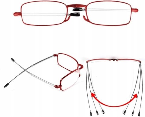 Składane okulary do czytania z etui małe do torebki kieszeni +2,5 czerwone Składane okulary do czytania z etui małe do torebki kieszeni +2,5 czerwone