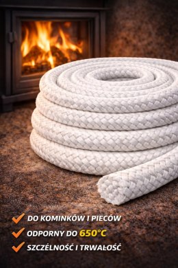 Sznur biały 10 mm do kominka i pieca uszczelniacz uszczelka 650°C na metry