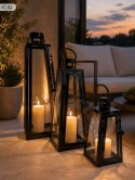 LUKSUSOWY Zestaw 3 Czarnych Lampionów Latarni GLAMOUR 24/38/50 cm EFEKT WOW