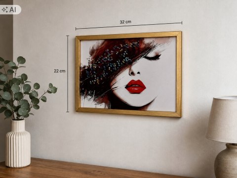 Obraz 3D Kobieta z Kryształkami Złota Rama 22x32 Glamour efekt żywicy