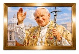 Obraz Papież Jan Paweł II z Kryształkami Złota Rama 32x22 Religijny żywicy