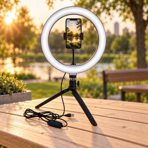 Lampa Pierścieniowa LED Selfie TikTok Makijaż Uchwyt na Telefon 26 cm