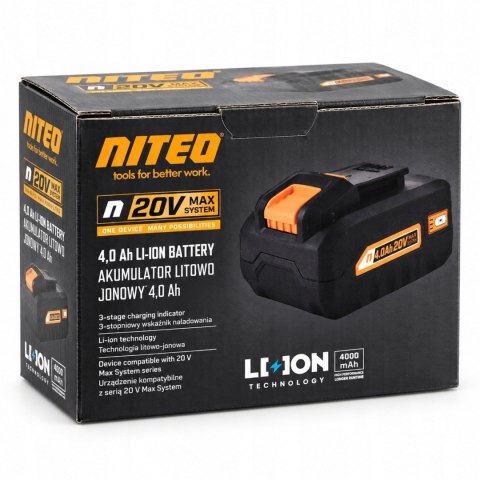Akumulator NITEO 20V 4.0 4 Ah Li-Ion bateria do elektronarzędzi Max System