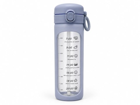 Bidon szklany motywacyjny 1 l niebieski miarka czasu słomka BPA Free