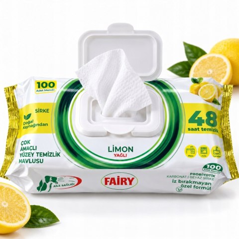 Chusteczki nawilżane czyszczące Fairy Cytrynowy 100 szt. antybakteryjne