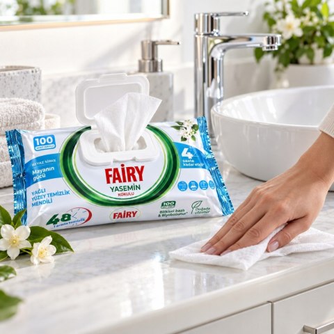 Chusteczki nawilżane czyszczące Fairy power Jaśmin 100 szt. antybakteryjne