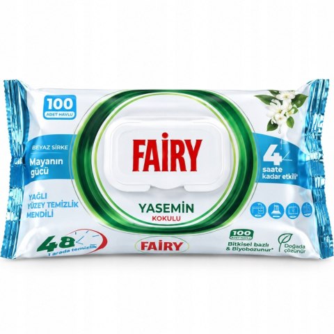 Chusteczki nawilżane czyszczące Fairy power Jaśmin 100 szt. antybakteryjne
