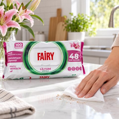 Chusteczki nawilżane czyszczące Fairy power Lilia 100 szt. antybakteryjne