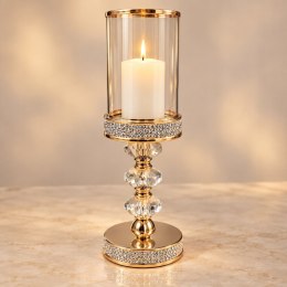 Elegancki luksusowy świecznik Glamour złoty z kryształkami szklany klosz