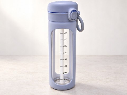 Bidon szklany motywacyjny 1 l niebieski miarka czasu słomka BPA Free