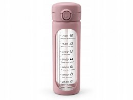 Bidon szklany motywacyjny 1 l różowy miarka czasu słomka BPA Free sportowy