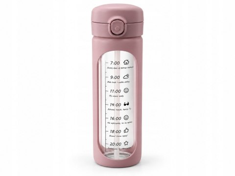 Bidon szklany motywacyjny 1 l różowy miarka czasu słomka BPA Free sportowy