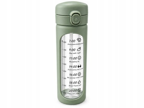 Bidon szklany motywacyjny 1 l zielony miarka czasu słomka BPA Free 1000 ml
