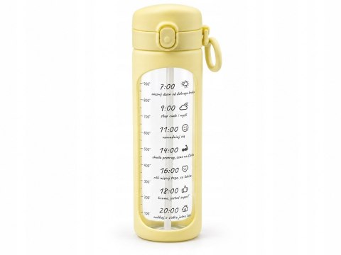 Bidon szklany motywacyjny 1 l żółty miarka czasu słomka BPA Free sportowy