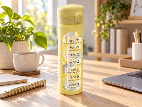 Bidon szklany motywacyjny 1 l żółty miarka czasu słomka BPA Free sportowy