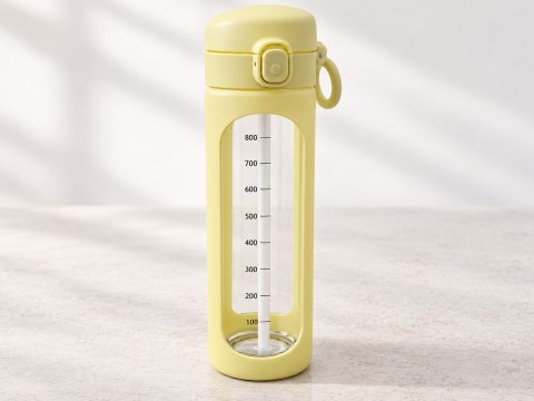 Bidon szklany motywacyjny 1 l żółty miarka czasu słomka BPA Free sportowy