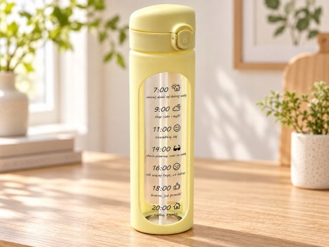Bidon szklany motywacyjny 1 l żółty miarka czasu słomka BPA Free sportowy