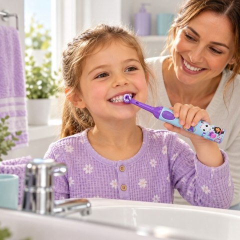 Fioletowa szczoteczka oscylacyjna dla dzieci Koci Domek Gabi 3 końcówki