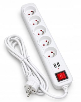 Listwa zasilająca przedłużacz 5 gniazd 2x USB 5 V 1,5 m wyłącznik 3680 W