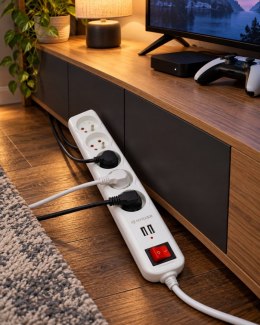 Listwa zasilająca przedłużacz 5 gniazd 2x USB 5 V 1,5 m wyłącznik 3680 W