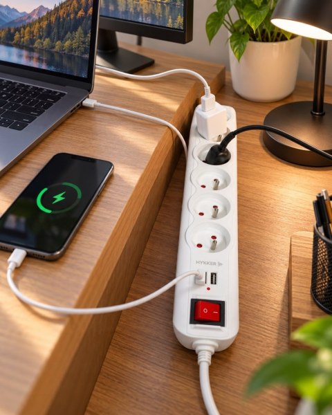 Listwa zasilająca przedłużacz 5 gniazd 2x USB 5 V 1,5 m wyłącznik 3680 W