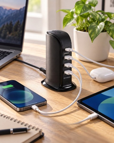 Stacja ładująca ładowarka 30 W 4x USB-A USB-C 5 portów przedłużacz 2 m