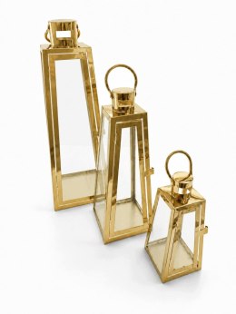 LUKSUSOWY Zestaw 3 Złotych Lampionów Latarni GLAMOUR 24/38/50 cm EFEKT WOW