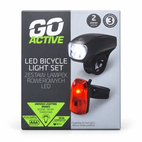 LAMPKI ROWEROWE LAMPKA LED ZESTAW PRZÓD TYŁ GO ACTIVE 54 LM BATERIE AAA