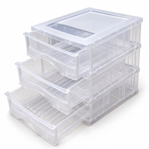 ORGANIZER NA BIURKO 3 SZUFLADY MINI KOMODA PRZEZROCZYSTA 25X18X25 POJEMNIKI