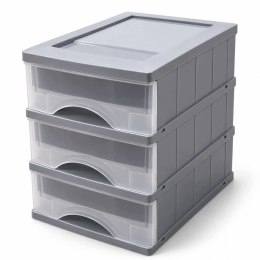 ORGANIZER Z 3 SZUFLADAMI MINI KOMODA NA BIURKO 25X18X25 CM SZARY POJEMNIKI