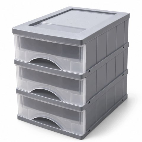 ORGANIZER Z 3 SZUFLADAMI MINI KOMODA NA BIURKO 25X18X25 CM SZARY POJEMNIKI