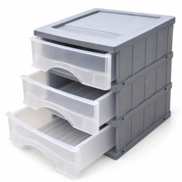 ORGANIZER Z 3 SZUFLADAMI MINI KOMODA NA BIURKO 25X18X25 CM SZARY POJEMNIKI