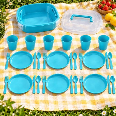 Zestaw piknikowy grilowy camperowy sztućce talerze kubki dla 6 osób 31 elem